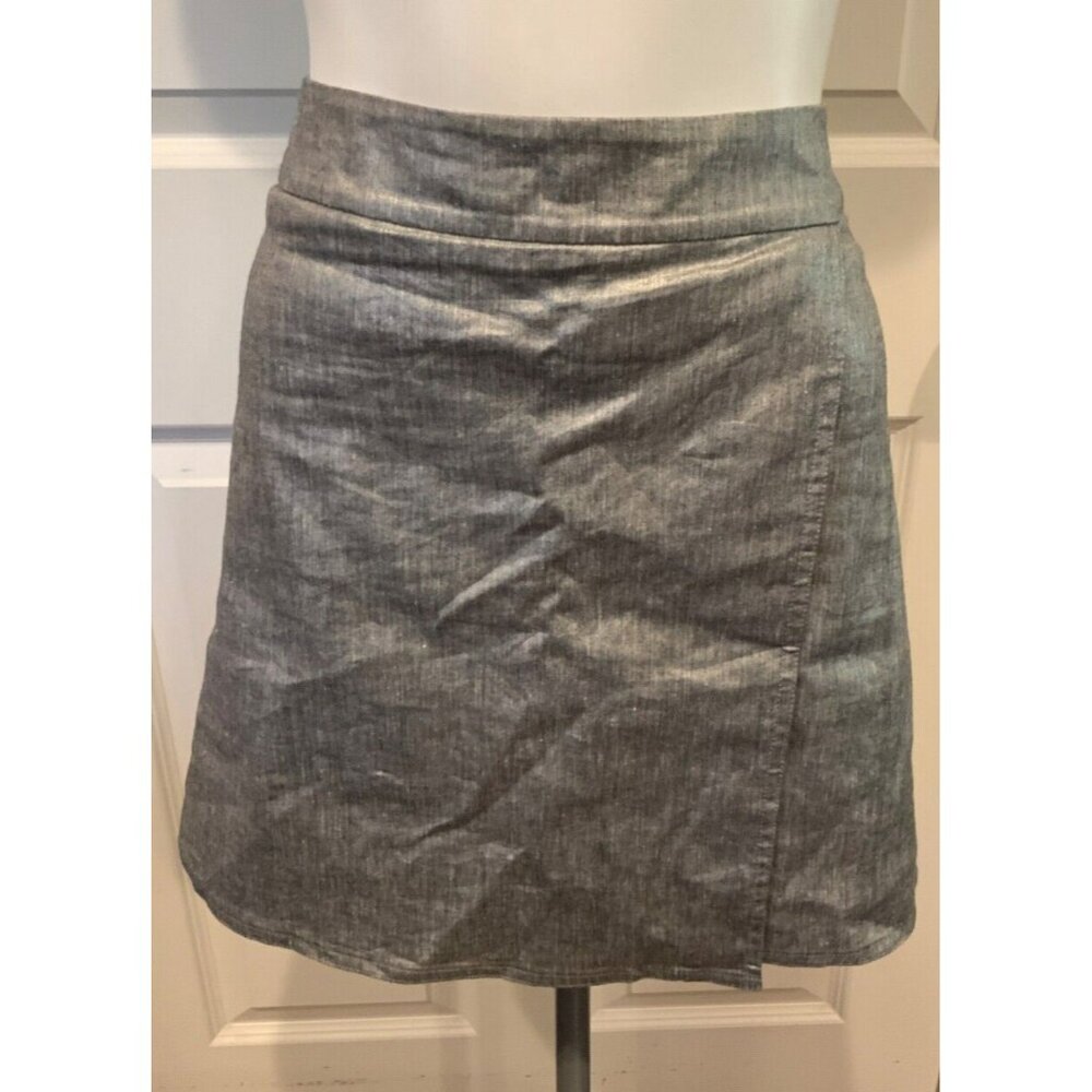 Eileen Fisher Petite Silver Linen Front Flap Mini Skirt, Size PS